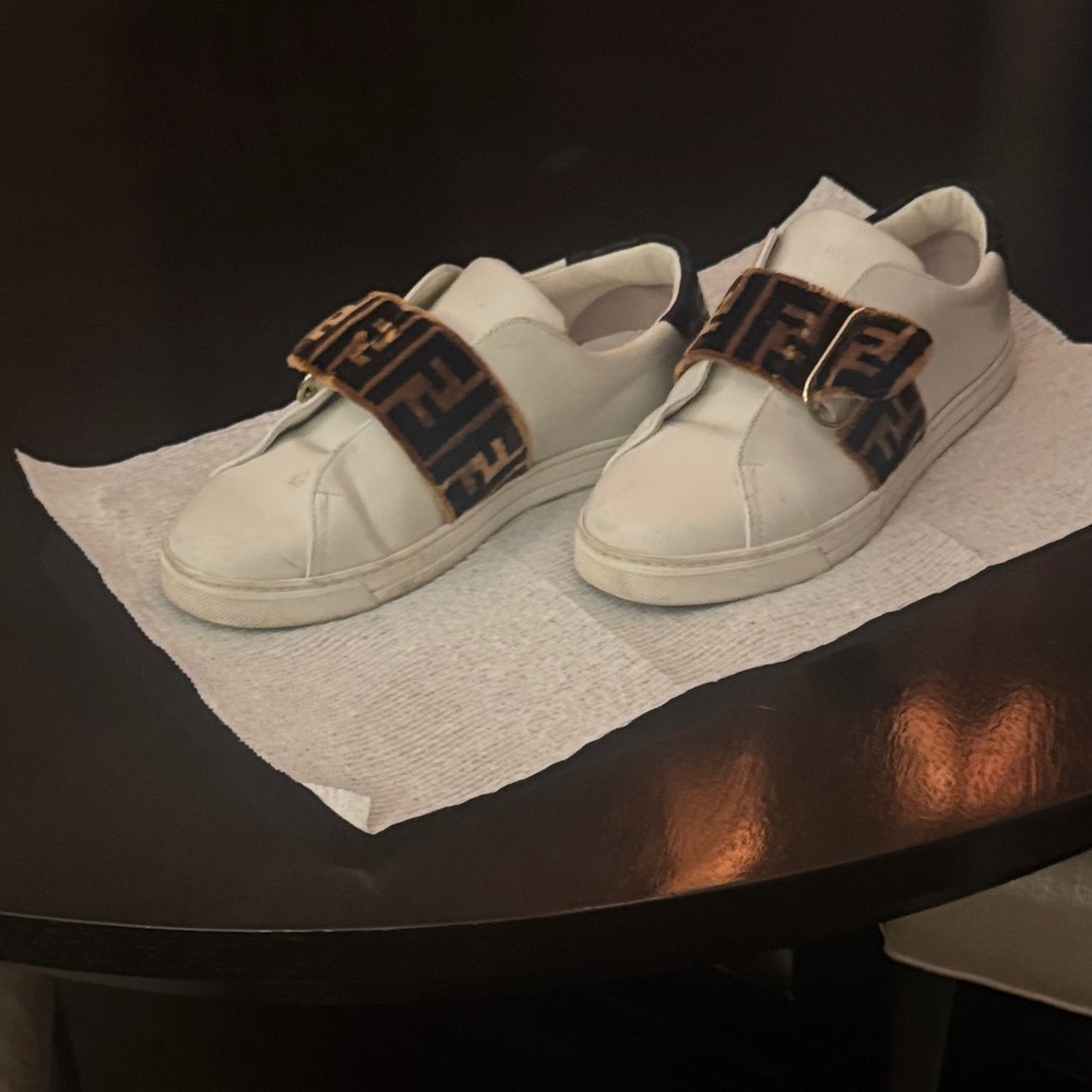 Fendi White and Brown Sneakers